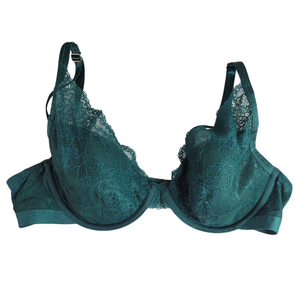 Soma Lightest Lift Plunge Bra Green 38B Underwire Light Padding Mesh Wing Adj